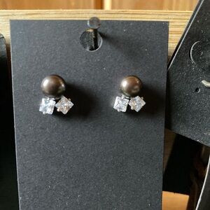 Tahitian Black Fresh Water Pearl and Sterling Silver Stud Earrings
